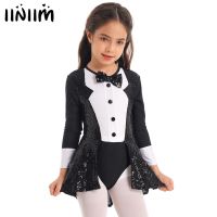 Kids Girls Circus Ringmaster Cosplay Costume Long Sleeves Bow Tie Tailcoat Modern Jazz Dance Leotard Halloween Fancy Dress