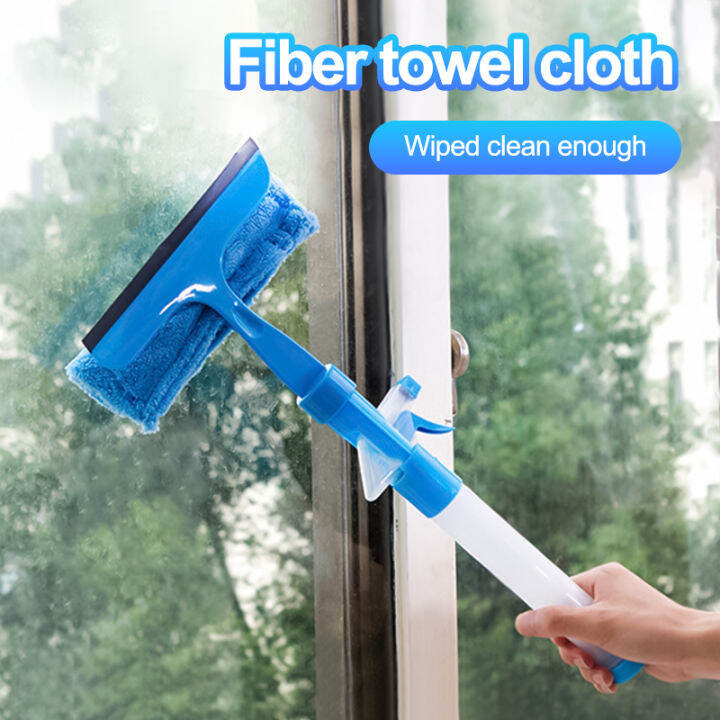 Double Sided Window Cleaner Wiper Flexible Cleaning Brush with Spray