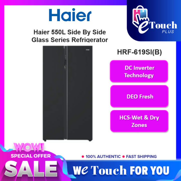 Haier 628L Twin Inverter Side By Side Refrigerator Glass Door DEO Fresh [HRF619SI(B)] Lazada