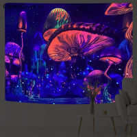 Psychedelic Mushroom Fluorescent Tapestry Hanging Cloth Wall Decor Glow Under Ultraviolet Light Room Aesthetic for Teen Girls