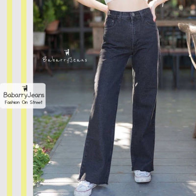 [พร้อมส่ง] BabarryJeans มีบิ๊กไซส์ S-5XL ยีนส์ทรงกระบอก ขาตรง ปลายตัด วินเทจ เอวสูง ผ้ายีนส์ไม่ยืด (Original) สีดำฟอก