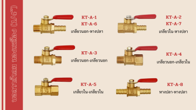 บอลวาล์วลมทองเหลือง วาล์วน้ำ วาล์ลม Kanto : 1/4 นิ้ว (2 หุน)