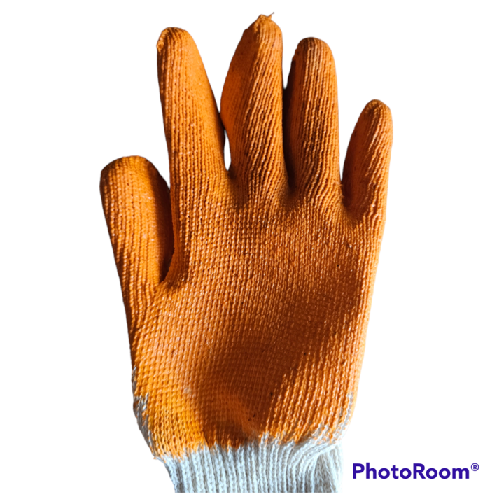 ถุงมือผ้าทอเคลือบยางธรรมชาติสีส้ม-ถุงมือป้องกันบาดกันลื่น-ถุงมือใช้งานอเนกประสงค์-ขายแพ็ค-12คู่