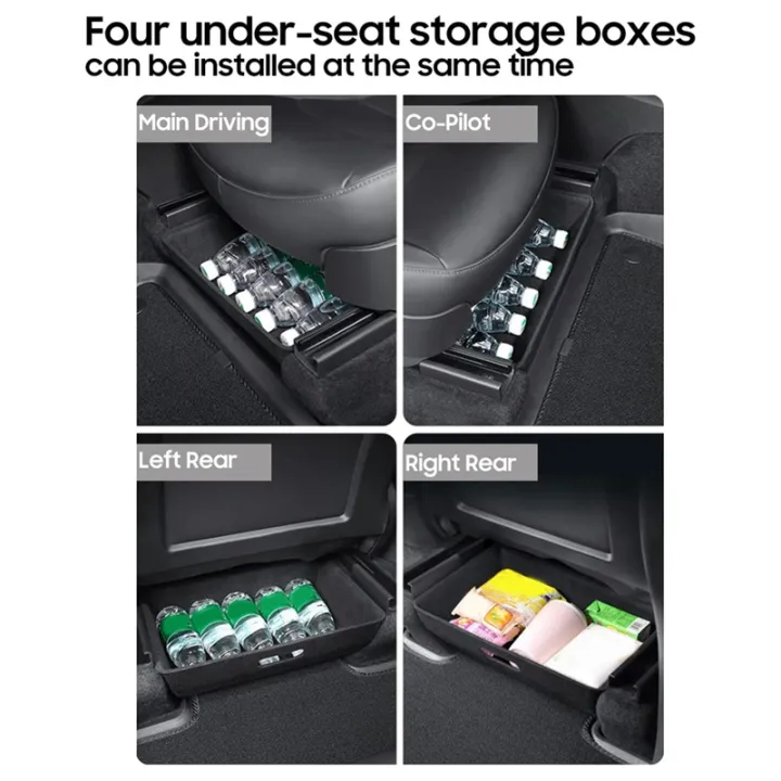 under-seat-storage-organizer-flocked-felt-tray-hidden-storage-box-with-cover-trash-can-for-tesla-model-y-2020-2021-2022