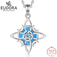 Eudora 925 Sterling Silver Witches Knot Inlay Opal Necklace Moon Pentagram Celtic Knot Amulet Pendant Witch Jewelry For Women