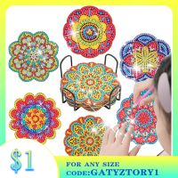 GATYZTORY 6pc/sets DIY Diamond Painting Coaster with Holder Crystal Rhinestone Cup Mat Flower Handmade Diamond Drill Coasters