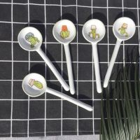 Hand-painted Cartoon Plant Ceramic Small Soup Spoon Handmade Clay Dessert Spoons Childrens Tableware Home Kitchen Supplies Serving Utensils