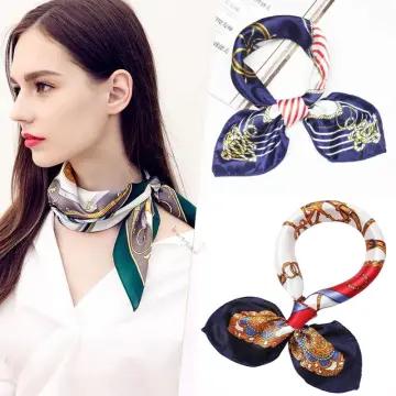 Print Female Wave Point Square Scarf Women Silk-Scarf Head Scarf Hair Tie  Band