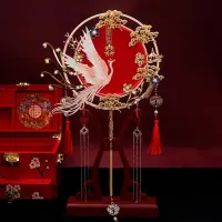 [COD] Wedding hand fan Chinese style married Xiuhe hi ancient Hanfu wedding long handle hand-held group bouquet