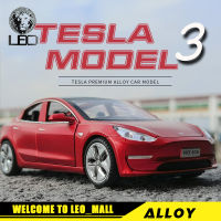 LEO 1:32 Teslaรุ่น3โลหะแบบดึงถอยหลังโมเดลรถยนต์ของเล่นสำหรับรถเด็กผู้ชายสำหรับรถเด็กของเล่นของเล่นสำหรับเด็ก