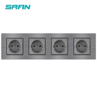 ▥ SRAN EU Standard Wall Power SocketBlack/Gray Aluminum alloy Panel AC 110 250V 16A 295x82mm Wall Power 4 Socket