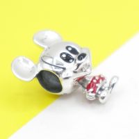 Anomokay New Red Enamel Cartoon Mickey Beads for DIY celet Bangle Cute Animal Charm for DIY Jewelry