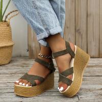 【CW】 Non slip Peep Toe Fashion Wedge Sandals for Women Summer 2022 Casual Platform Shoes Rubber Sole Buckle Elegant Heels Women