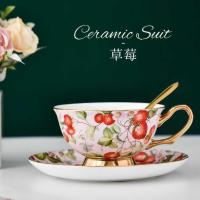 Colored Flowers Europe Noble Bone China Coffee Cup Saucer Spoon Set Luxury Ceramic Mug Top-grade Porcelain Tea Cup Cafe Party Dr