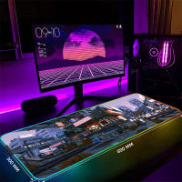 Pixel Japan Street LED Gaming Mousepads ขนาดใหญ่ Backlight แผ่นรองเม้าส์39.3x19.6in Gamer Mousepad RGB แผ่นรองเม้าส์ Luminous แผ่นรองเม้าส์