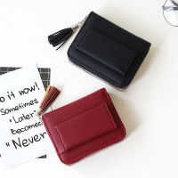 Leather Mini Tassel Wallet Cute Flap Bag for Women 2022 Fashion Small Short Wallets Zipper Female Coin Purse Card Holder Clutch