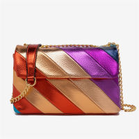 New Jointing Metallic Colorful PU Rainbow Handbag Shiny Cross Body Bag