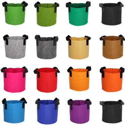 ﹍ Garden Grow Bag 15 Colors 10 Sizes Handles Indoor Outdoor Fabric Aeration Plant Pot Container Flower Vegetable Pouch