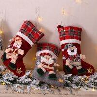 Large Christmas Stockings Gift Bags / New Year Candy Bag Fireplace Decoration Socks / Santa Doll Claus Elk Bear Snowman Plaid Cloth Socks / Christmas Decor For Home Tree Ornaments