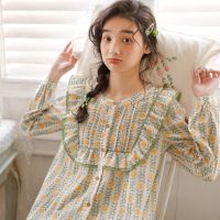 [COD] [Manqiu] Womens round neck open placket long-sleeved trousers suit yarn ladies home service pajamas