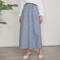 COD △ imoq55 store Lovito Muslim Gingham A Link Skirt Skirts L24ED129 (Blue and White)