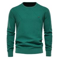 Mens Sweater Round Neck Solid Basic Pullover 95% Cotton High Quality Casual Knitwear Warm Mens Black Sweater Vintage Sweater