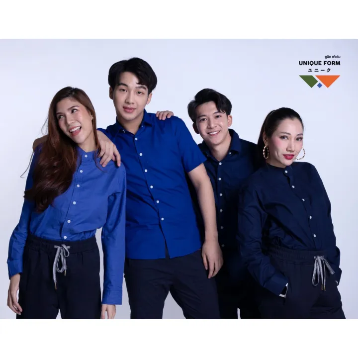 uniqueform-เสื้อเชิ้ต-แขนสั้น-คอจีน-คอปก-สีมิกซ์น้ำเงิน-กรม-mix-classic-blue-pure-oxford-shirt