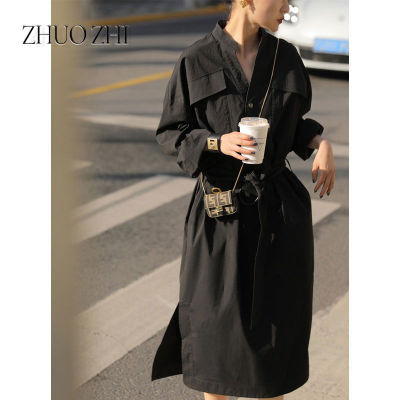 สวยหรูสไตล์เกาหลีชุดเดรสมิดีผู้หญิงใหม่2023เสื้อแขนยาวทรงหลวมคอวีแนวเกาหลีอารมณ์ใหม่