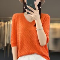 Spring and summer short sleeved womens cashmere sweater short sleeved pullover short sleeved T-shirt knitted sweater T-shirt