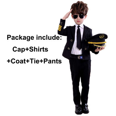 Childrens Day Pilot Uniform Stewardess Cosplay Halloween Costumes for Kids Disguise Girl Boy Captain Aircraft Fancy Clothing