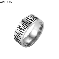 AVECON แหวนผู้ชายวินเทจ8มม. แนวยุโรปและอเมริกาแหวนเหล็กแหวนเรียบง่ายไทเทเนียมที่ทันสมัยและสร้างสรรค์