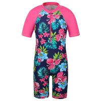 ❅ BAOHULU Navy Floral Kids Swimsuit UV UPF50 Short Sleeve Toddler Girls Swimwear Children Swimming Suit Beachwear for 2-11 Yrs