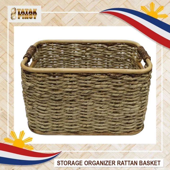 TATAK PINOY Rattan Basket Storage Baskets Shelf Organizer Container