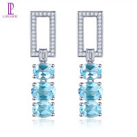 Genuine Solid Sterling Silver 925 Stud Earring Natural Genuine Sky Blue Topaz Women Top Quality Style Jewelry Gift New