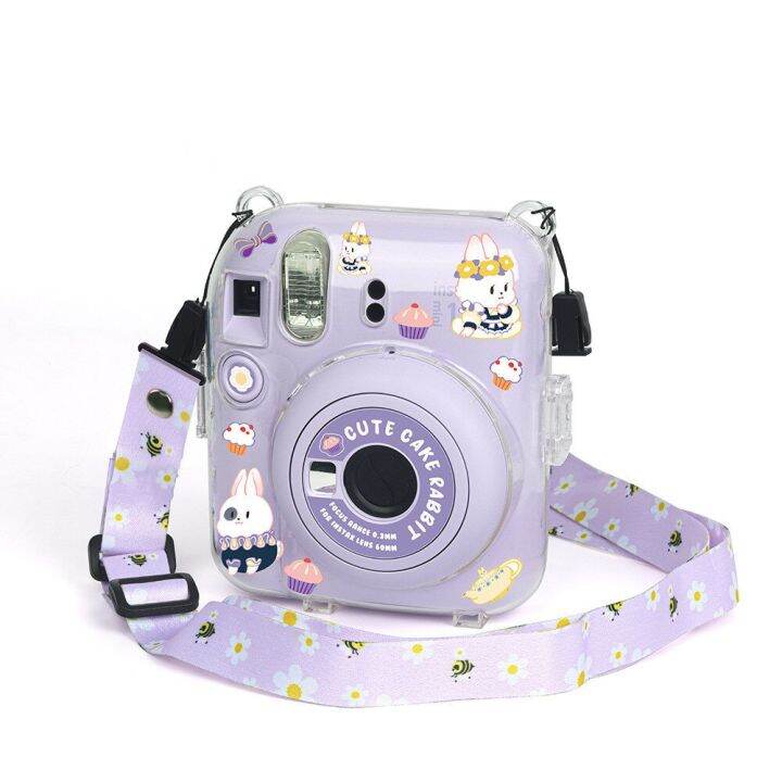 สำหรับ-fujifilm-instax-mini-12-photo-กระเป๋าใสเคสใสสำหรับกระเป๋าเก็บของรูปเปลือกหอยคริสตัลชุดสติกเกอร์เชือก