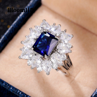BloomHD ฝังแหวน Zircon สีน้ำเงินเต็มไปด้วยเพชรแหวนสำหรับผู้หญิงและเด็กผู้หญิง