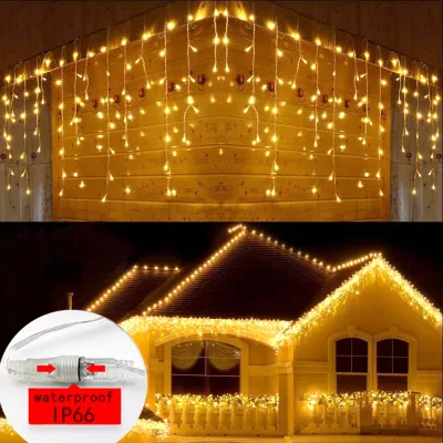 Christmas Street Garland LED Curtain Icicle String Lights 5M 216leds Droop 0.6-0.8m IP66 Eaves Outdoor Decorative Holiday Light