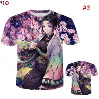 HX Kimetsu No Yaiba Shinobu Kocho เสื้อพิมพ์ลาย3D เสื้อยืดผู้ชายผู้หญิงแนวสตรีทเสื้อยืดเปิดไหล่