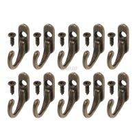 10PCS Vintage Bronze Double Coat Hangers Wall Mounted Entryway Hooks With Screws Wholesale Drop Ship