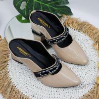 【Ready Stock】 ℗☃ C40 Glossy Pointed Toe Size 37-40 Anti Slip Rubber Heels Shoes for Women