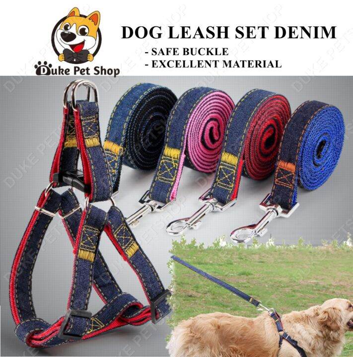 Denim Dog Harness And Leash Set