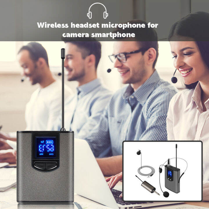 Wireless Headset Microphone Portable Rechargeable Lapel/Headset Mic UHF ...