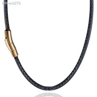 Black Leather Necklaces for Men Women 3mm Choker Braided Genuine Leather Necklace Cord Stainless Steel Magnetic Clasp