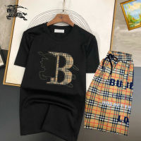 Burberry เสื้อยืดและกางเกงขาสั้นแขนสั้นสำหรับผู้ชาย,2023 100% ใหม่ชุดสูทผ้าฝ้ายสุดหรูชุดสูทแขนสั้นสำหรับผู้ชายฤดูร้อน