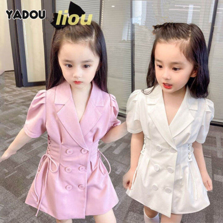 yadou-girls-short-sleeved-dresses-girls-new-korean-version-of-pure-white-suit-skirts-middle-aged-childrens-princess-skirts