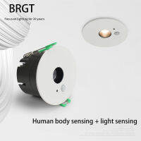 BRGT LED สปอตไลท์เซ็นเซอร์ร่างกายมนุษย์ดาวน์ไลท์แสงเหนี่ยวนำโคมไฟเพดาน7วัตต์ปิดภาคเรียนรอบ Focos สำหรับบ้านห้องโถงระเบียง *