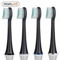 ❁♠ Mornwell 4pcs Black Rubberied Replacement Toothbrush Heads with Caps for Mornwell D01B Electric Toothbrush