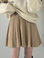 Gagarich Women Knitted Skirt Korean Chic Autumn Winter Simple Solid Thin Versatile High Waist Pleated Short Skirts Female