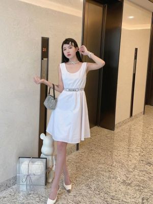 Slim Slim A-line Dress Sleeveless Tank Top Dress with Slim Hanging Waist Letter Style