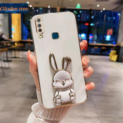 Andyh New Design For Vivo Y17 V1904A V19047 1940 1904 Case Luxury 3D Stereo Stand Bracket Smile Rabbit Electroplating Smooth Phone Case Fashion Cute Soft Case